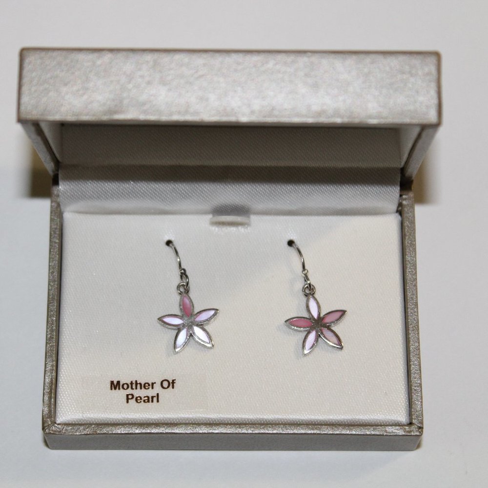 Sterling Silver and Pink Mother of Pearl Flower Earrings